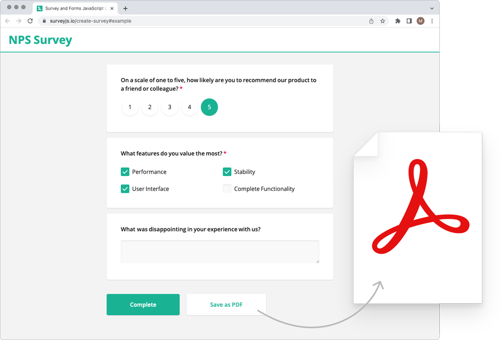 Create a printable surveys with SurveyJS